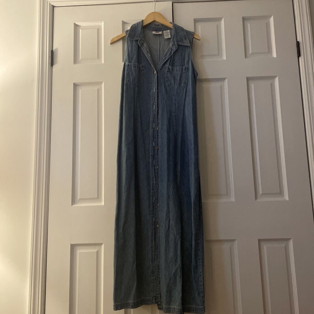 VTG Faded Glory‎ Sleeveless Denim Maxi Dress Size M Y2K Cottagecore
